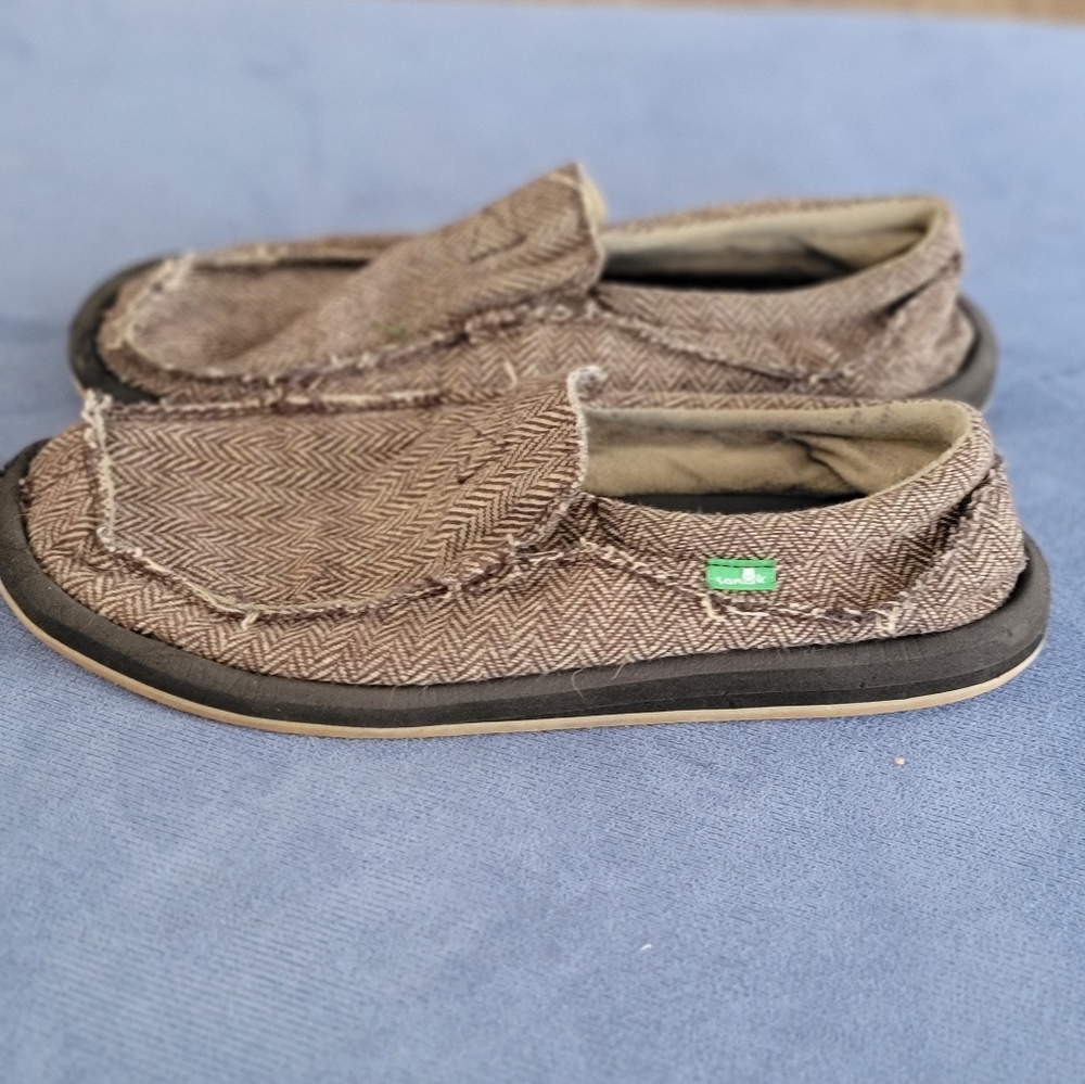 Sanuk Men's M Chiba Slip-On Loafer Size 9 Brown Herringbone